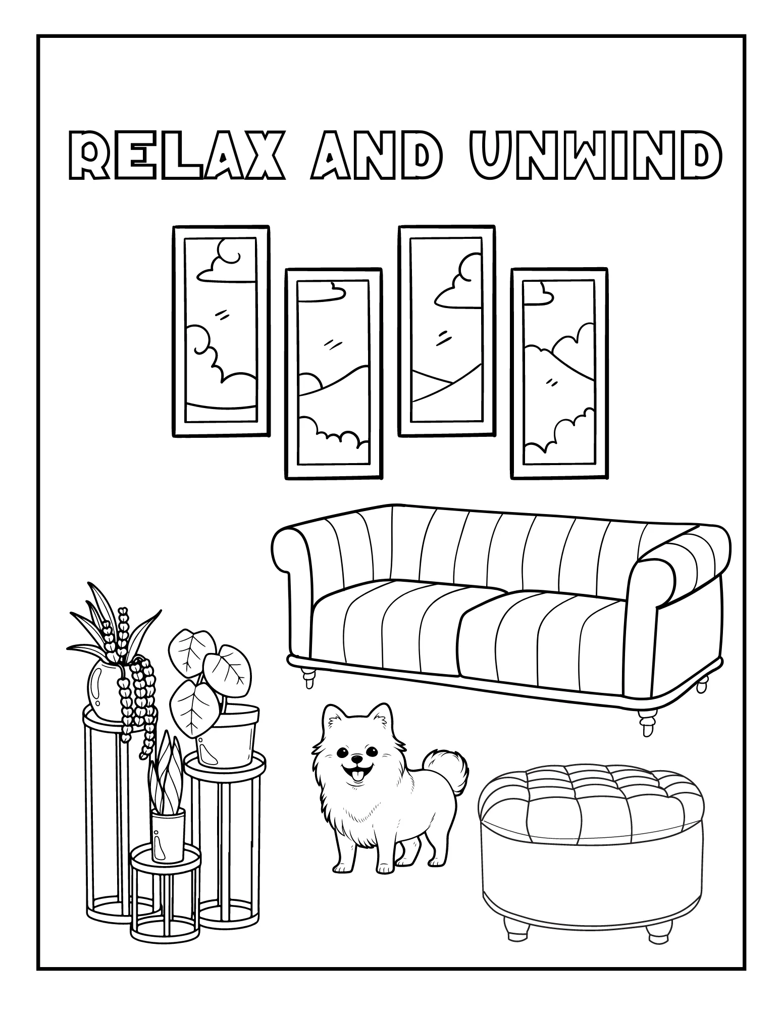 Warm Spaces: Printable Coloring Book of Cozy Home Interiors PDF for Adults