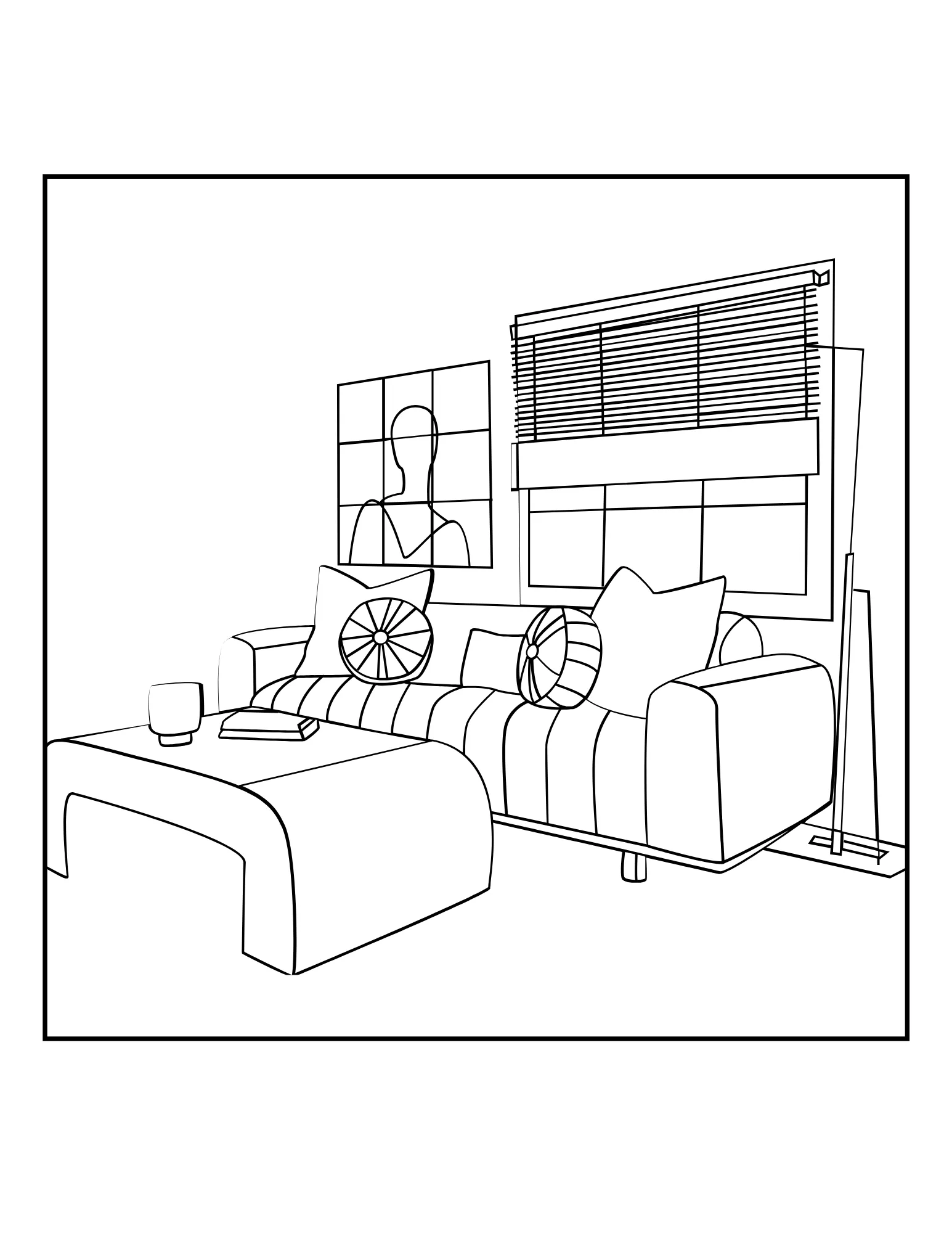 Warm Spaces: Printable Coloring Book of Cozy Home Interiors PDF for Adults