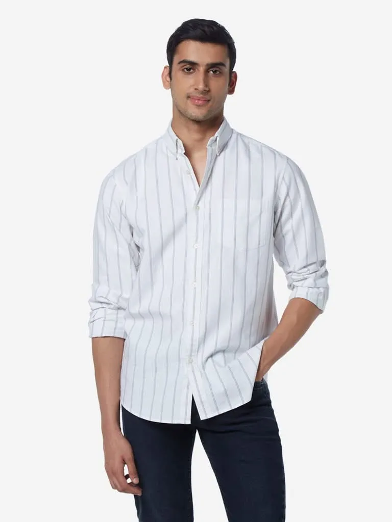 WES Casuals White Relaxed-Fit Striped Shirt