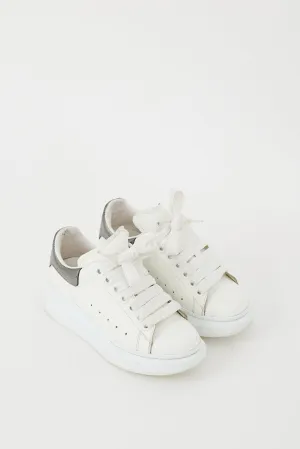 White & Silver Metallic Leather Oversized Sneaker