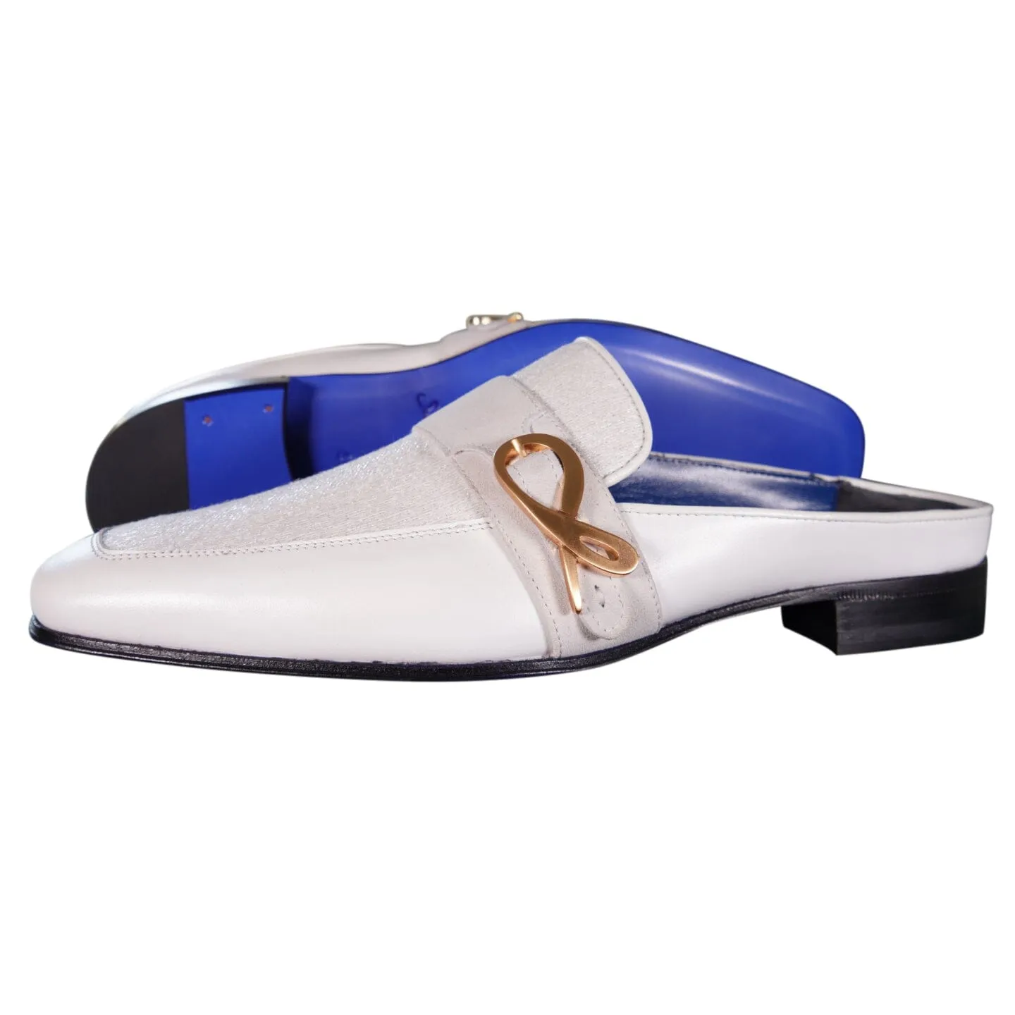 White Diamante With Rose Gold Hardware Leather Slippers