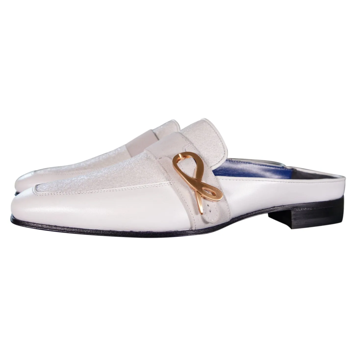 White Diamante With Rose Gold Hardware Leather Slippers