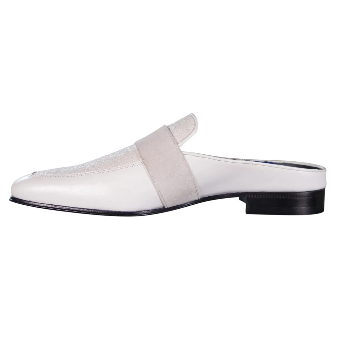 White Diamante With Rose Gold Hardware Leather Slippers