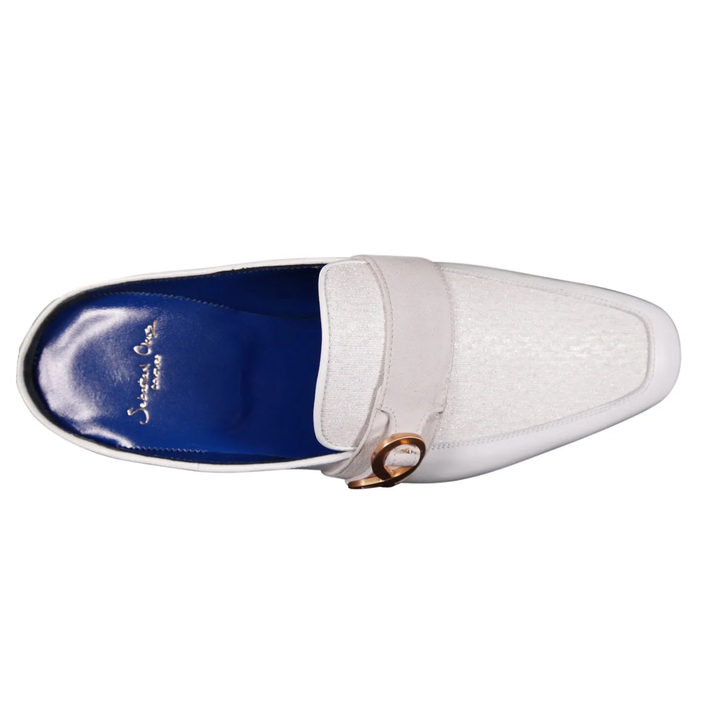 White Diamante With Rose Gold Hardware Leather Slippers