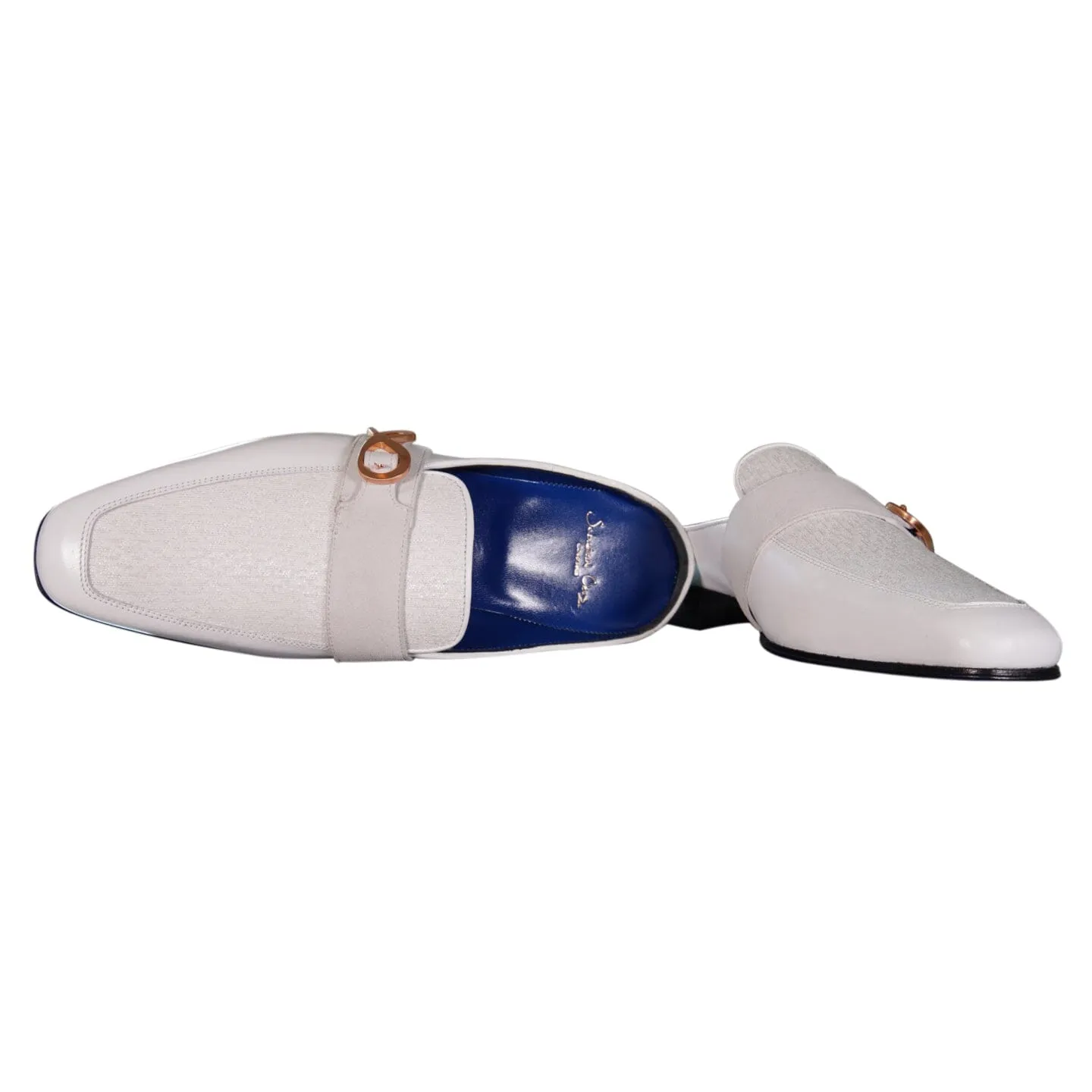 White Diamante With Rose Gold Hardware Leather Slippers