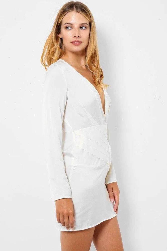 White Satin Deep Plunge Dress