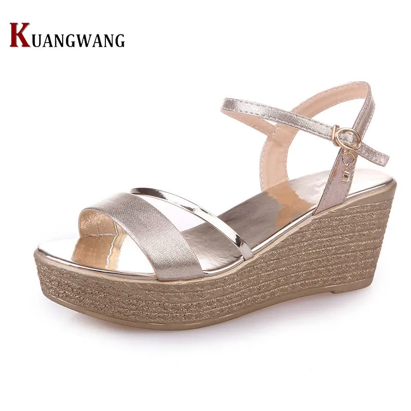 Women Sandals Fashion Superior Quality Comfortable Bohemian Wedges Women Sandals For Lady Shoes High Platform Gold Black Shoes