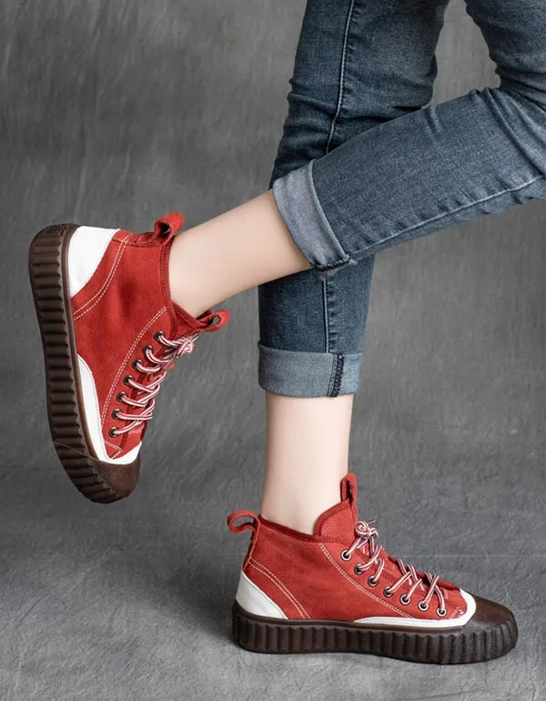 Women's Casual Ankle Leather Sneakers