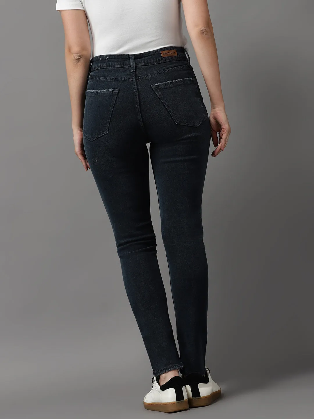 Women's Grey Solid Slim Fit Denim Jeans