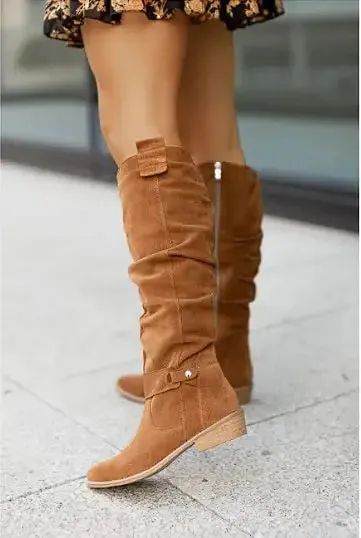 Women's Suede High Boots with Zipper