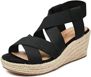 Women'S Wide Width Wedge Sandals, Ankle Strap Flat Low Wedge Platform Heel Sandal.