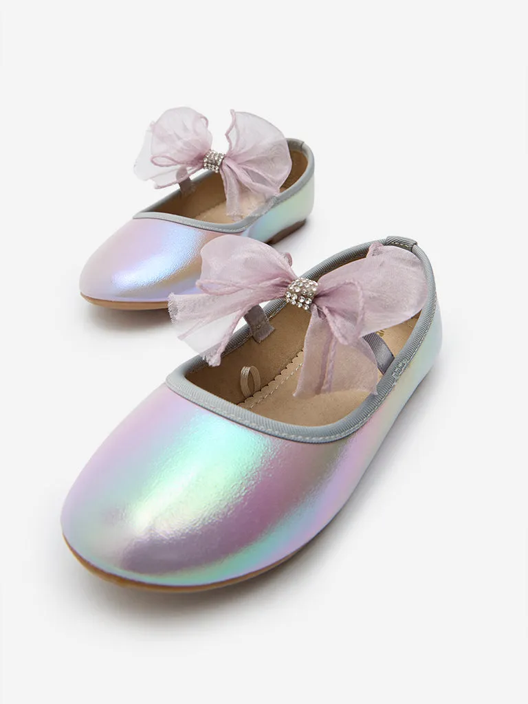 Yellow Multicolour Holographic Bow-Detailed Ballerina