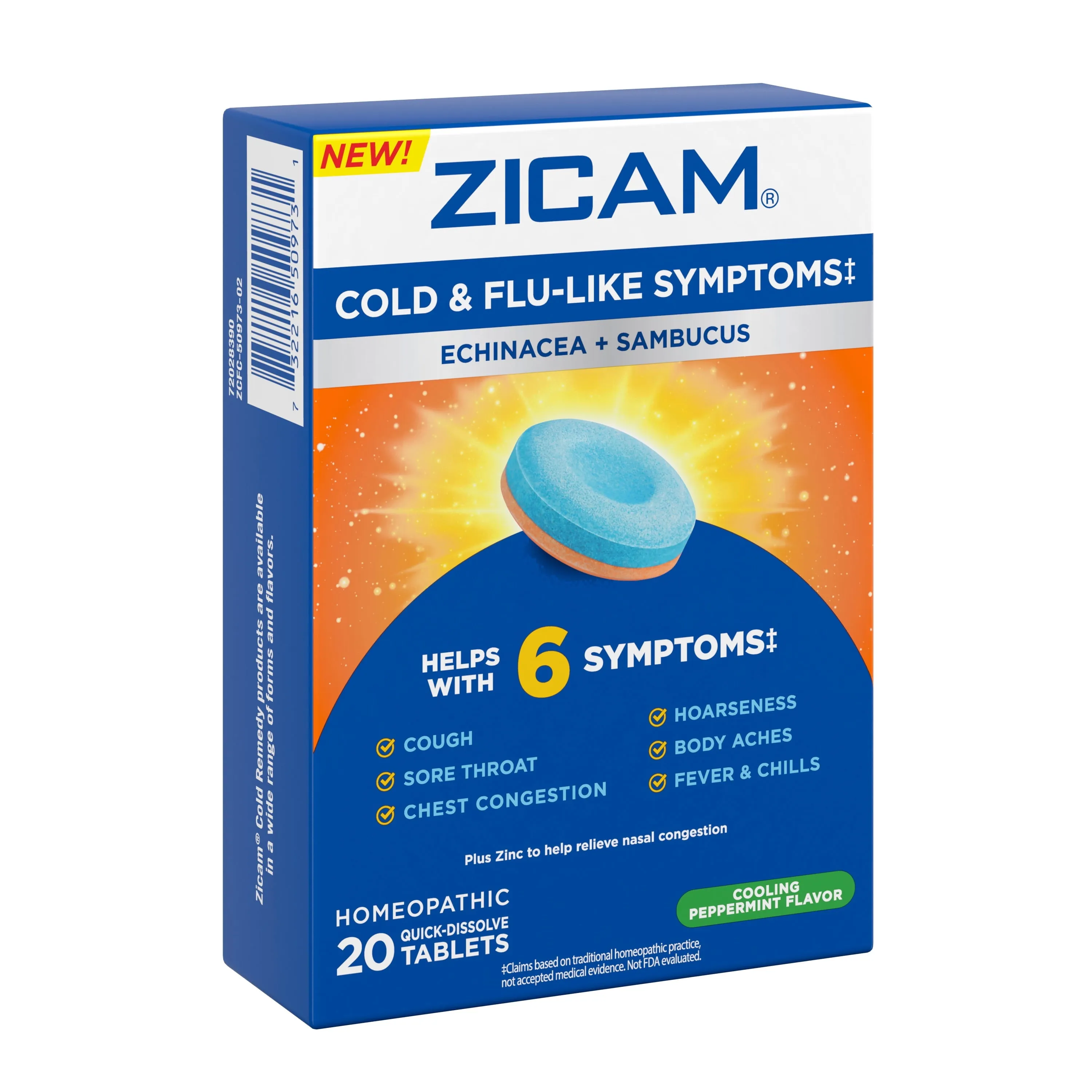 Zicam Cold & Flu-like Symptoms with Echinacea, Sambucus, Zinc, Homeopathic Helps Cold Symptoms, Peppermint, 20 Ct